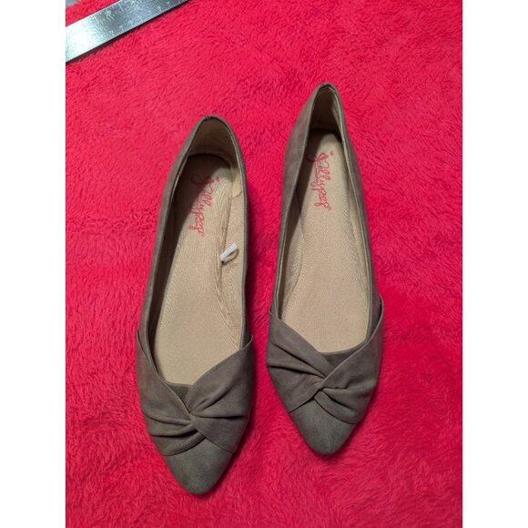 Jellypop Jacquee Memory Foam Flats Women’s 8M Taupe Suede Knot Slip On Comfort - Picture 1 of 5